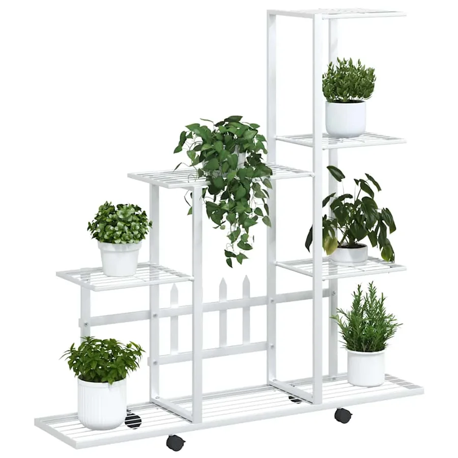 Support pour plantes sur roues 94,5x25x92,5 cm Blanc Métal - 4