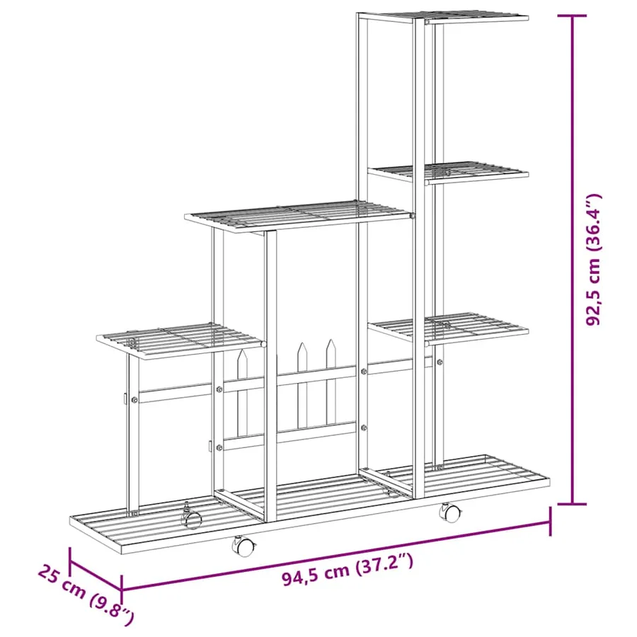 Support pour plantes sur roues 94,5x25x92,5 cm Blanc Métal - 9