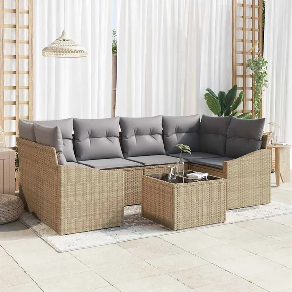 Ensemble de Canapés 7 pcs Beige et Gris clair polyrotin