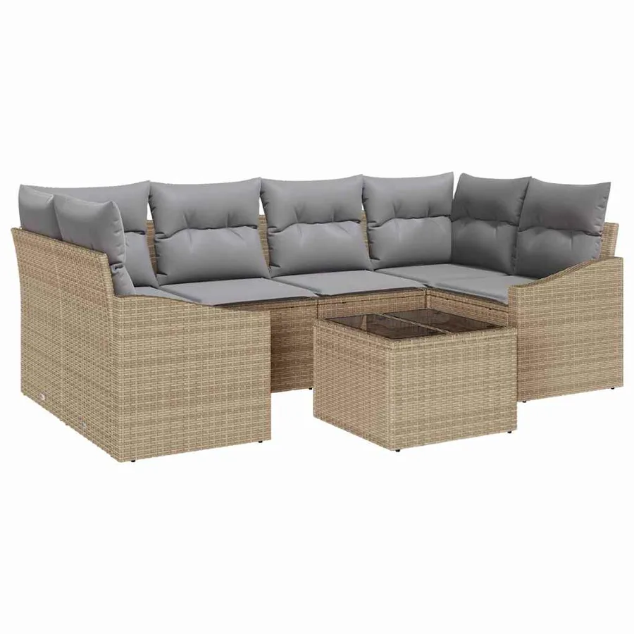 Ensemble de Canapés 7 pcs Beige et Gris clair polyrotin - 2