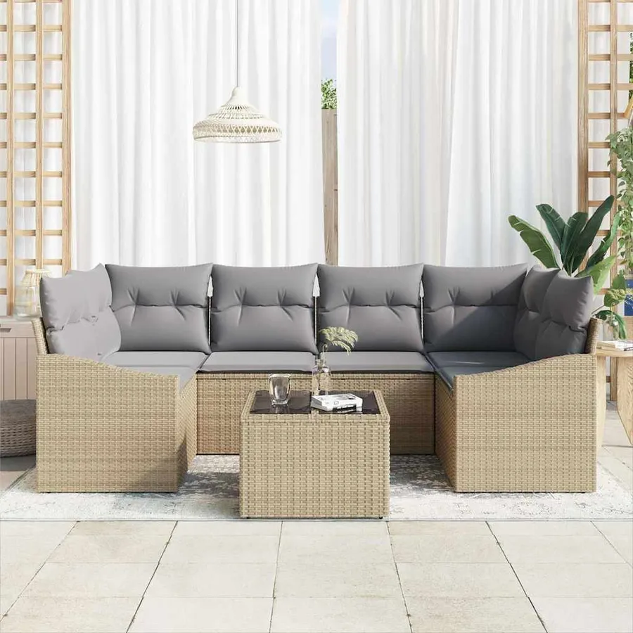 Ensemble de Canapés 7 pcs Beige et Gris clair polyrotin - 3