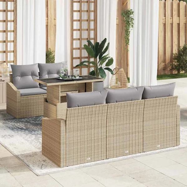Ensemble de canapé de jardin 6 pcs Beige et Gris clair