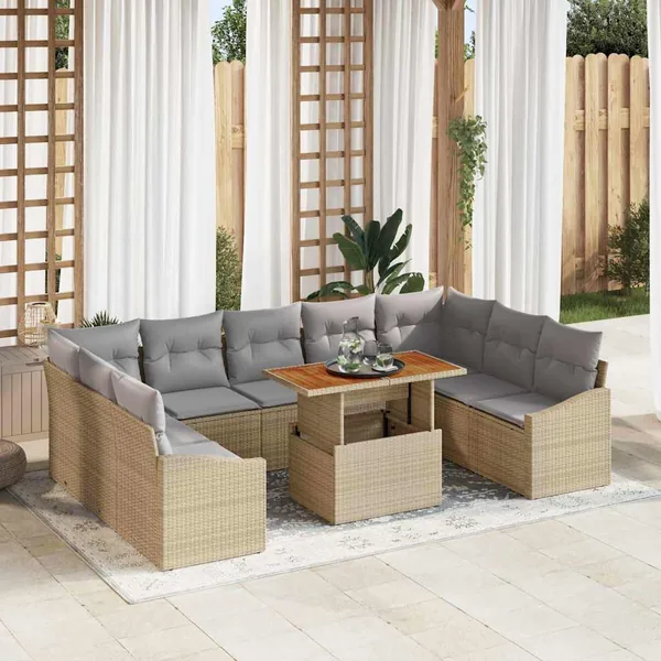 Ensemble de canapé de jardin 10 pc Beige et gris