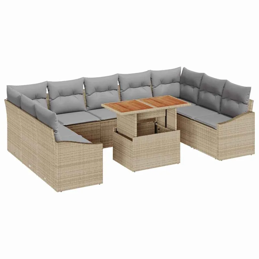 Ensemble de canapé de jardin 10 pc Beige et gris - 2