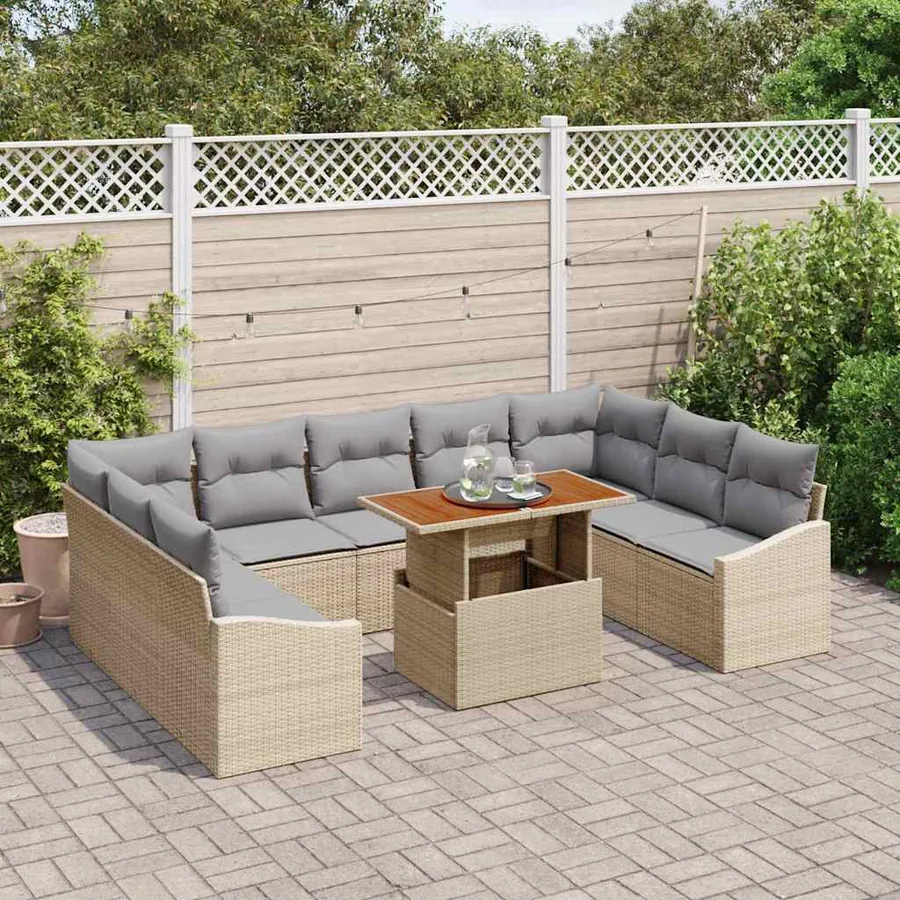 Ensemble de canapé de jardin 10 pc Beige et gris - 3