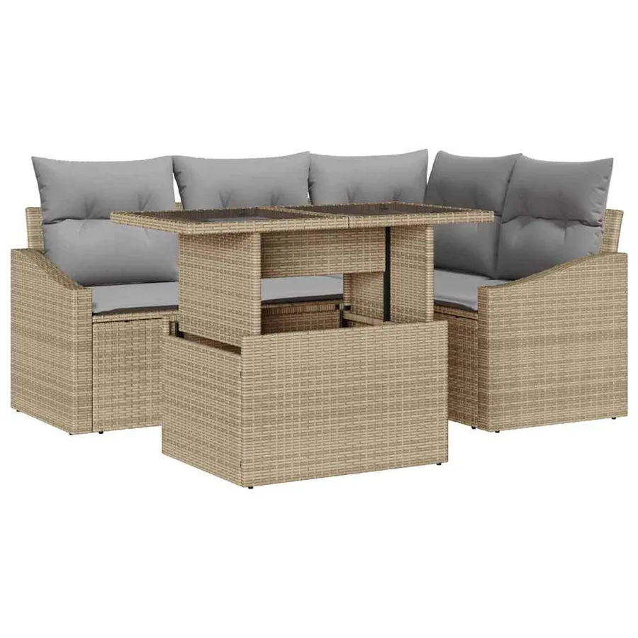 Ensemble de canapé de jardin 5 pcs Beige et Gris clair - 2