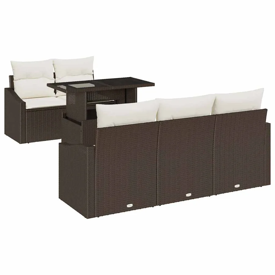 Ensemble de canapé de jardin 6 pcs Marron et crème polyrotin - 2