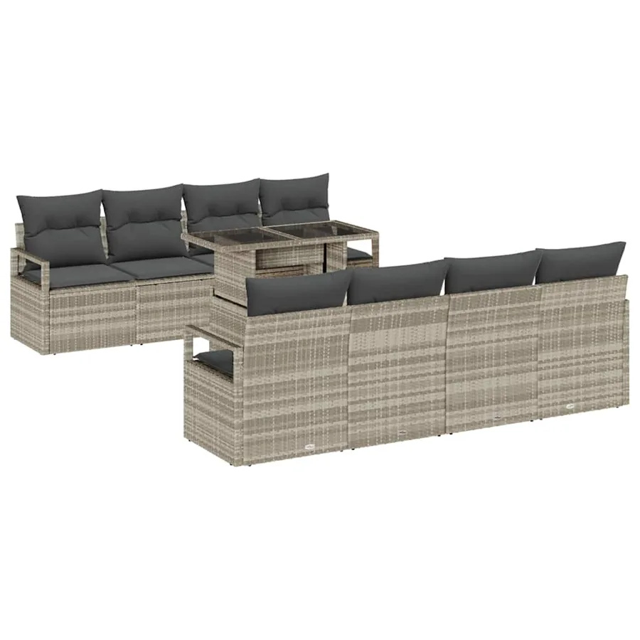 Ensemble de canapé de jardin 9 pcs Gris clair polyrotin - 2