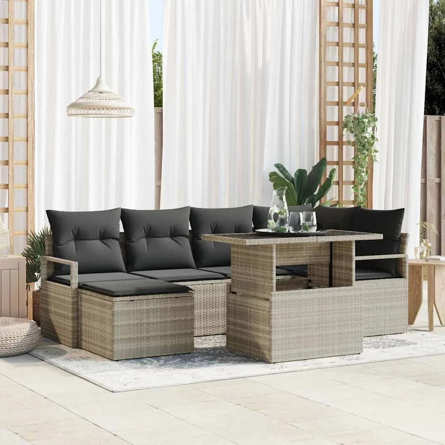 Ensemble de canapé de jardin avec coussin 7 pcs Gris clair