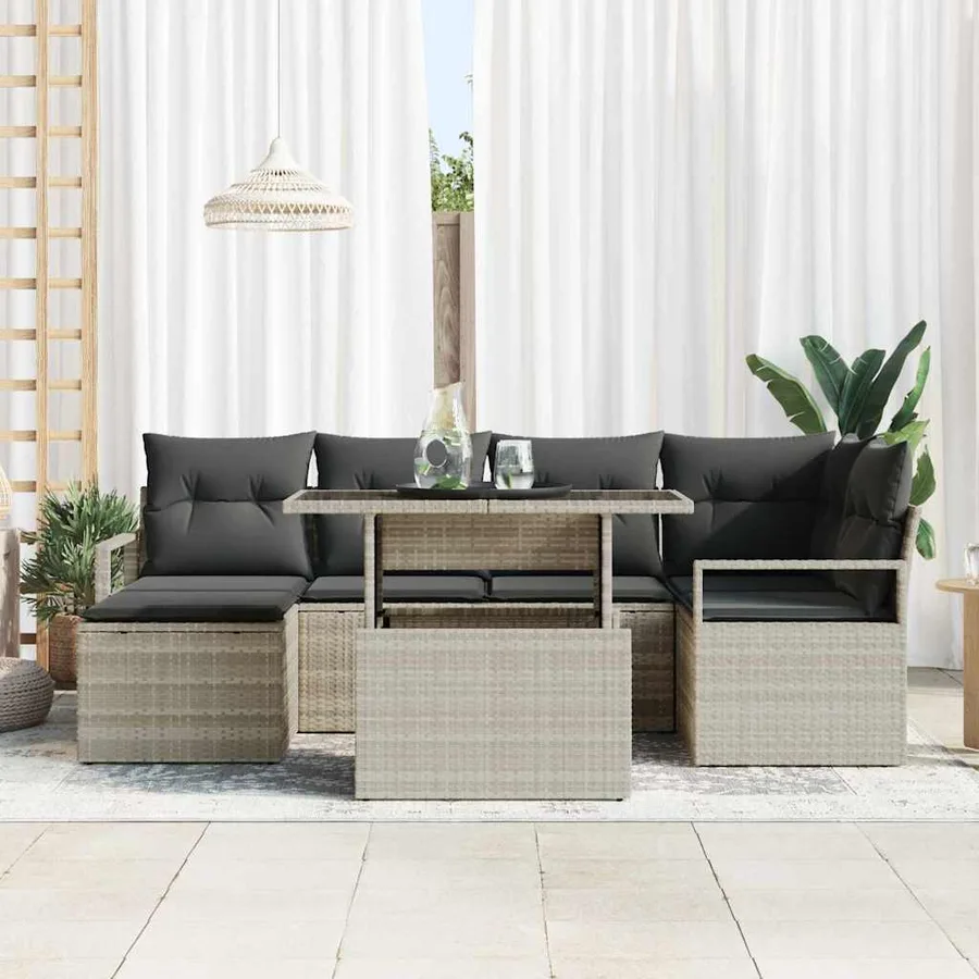 Ensemble de canapé de jardin avec coussin 7 pcs Gris clair - 3