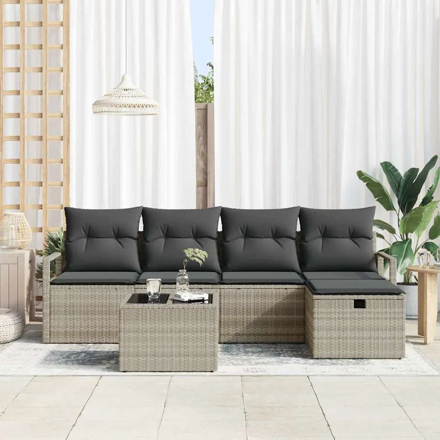 Ensemble de Canapés avec coussin 6 pcs Gris clair polyrotin - 3