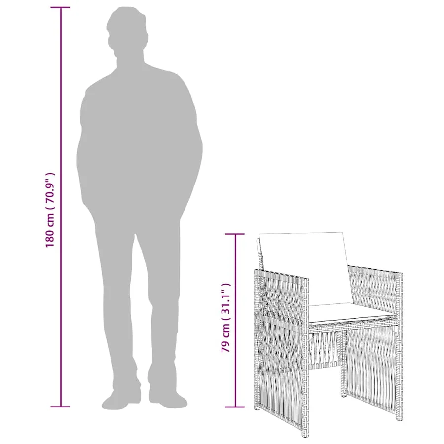 Chaises de jardin avec coussins lot de 4 marron résine tressée - 11
