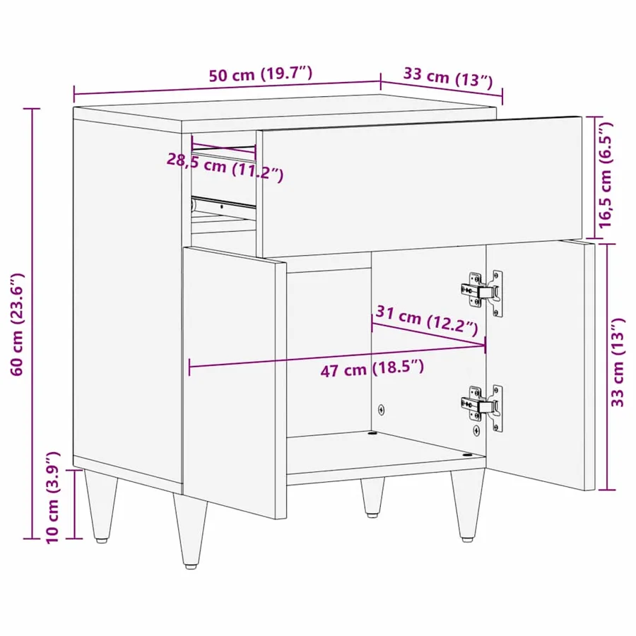Tables de chevet 50 x 33 x 60 cm Bois de mangue massif - 12