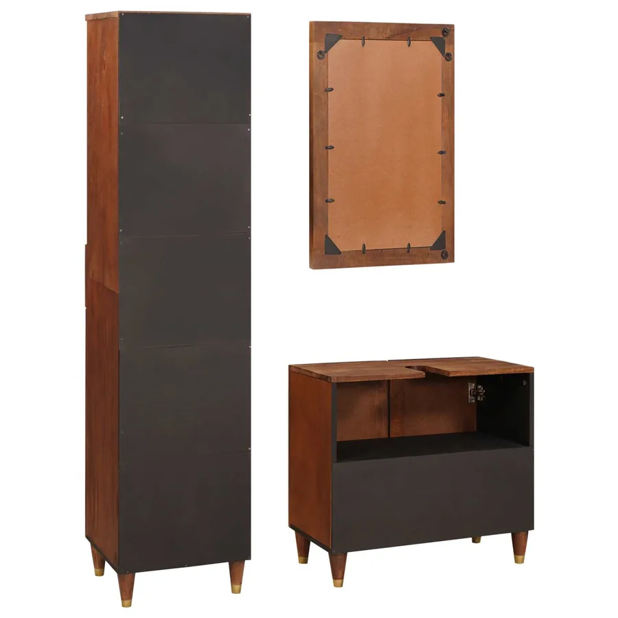 Cabinet de salle de bain avec tiroir 3 pcs Marron et Noir - 7