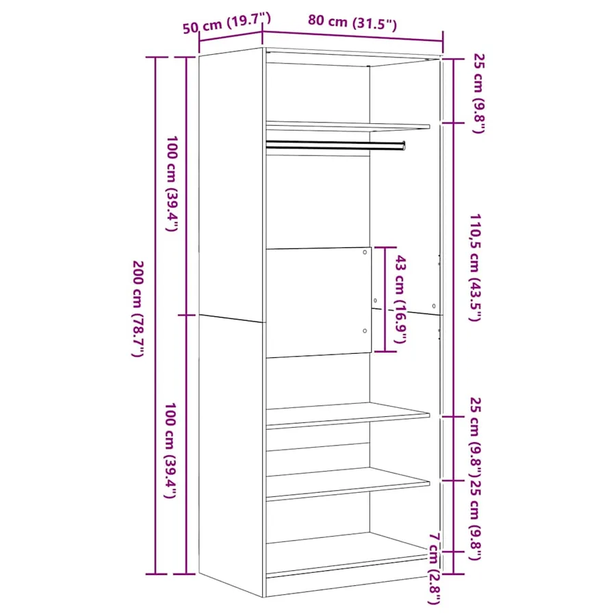 Armoire Chêne artisanal 80 x 50 x 200 cm Bois d'ingénierie - 8