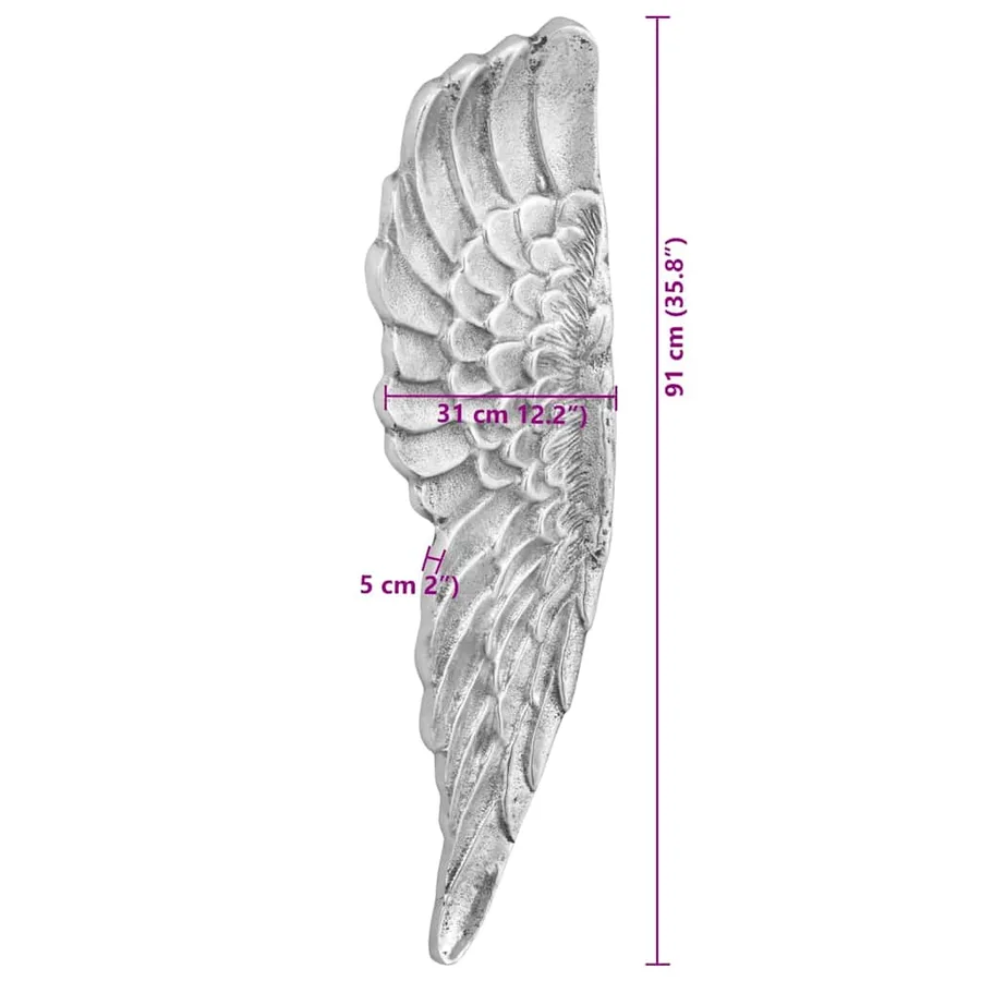 Sculpture d'ailes 2 pcs Argent 31 x 5 x 91 cm Aluminium - 9