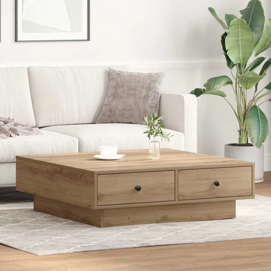 Table basse Chêne artisanal 90 x 90 x 28 cm Bois d'ingénierie - 4