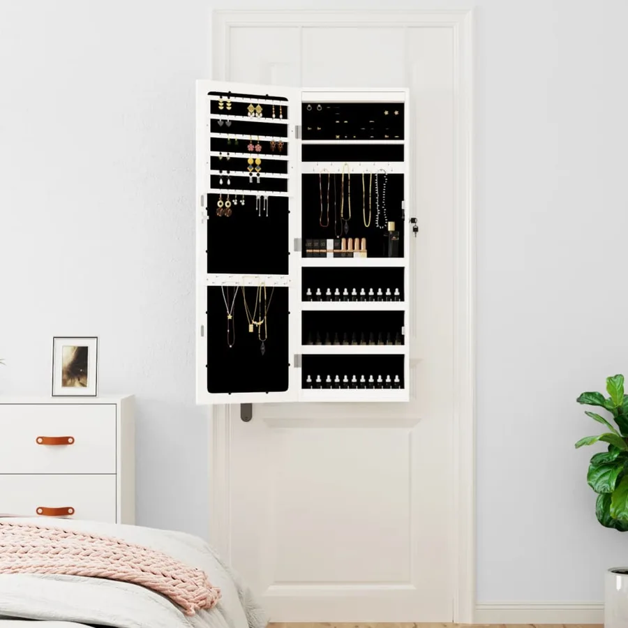 Armoire à bijoux avec miroir et éclairage LED mural blanc - 3