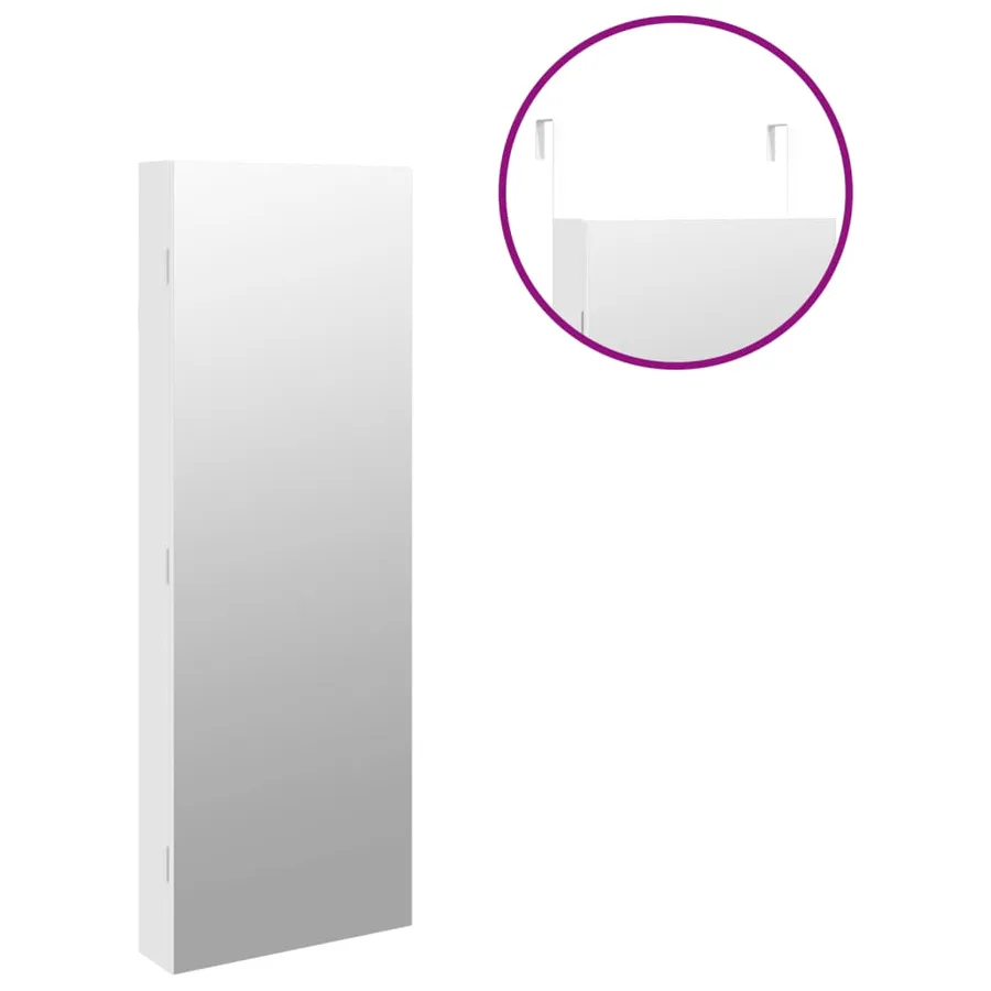 Armoire à bijoux avec miroir et éclairage LED mural blanc - 9