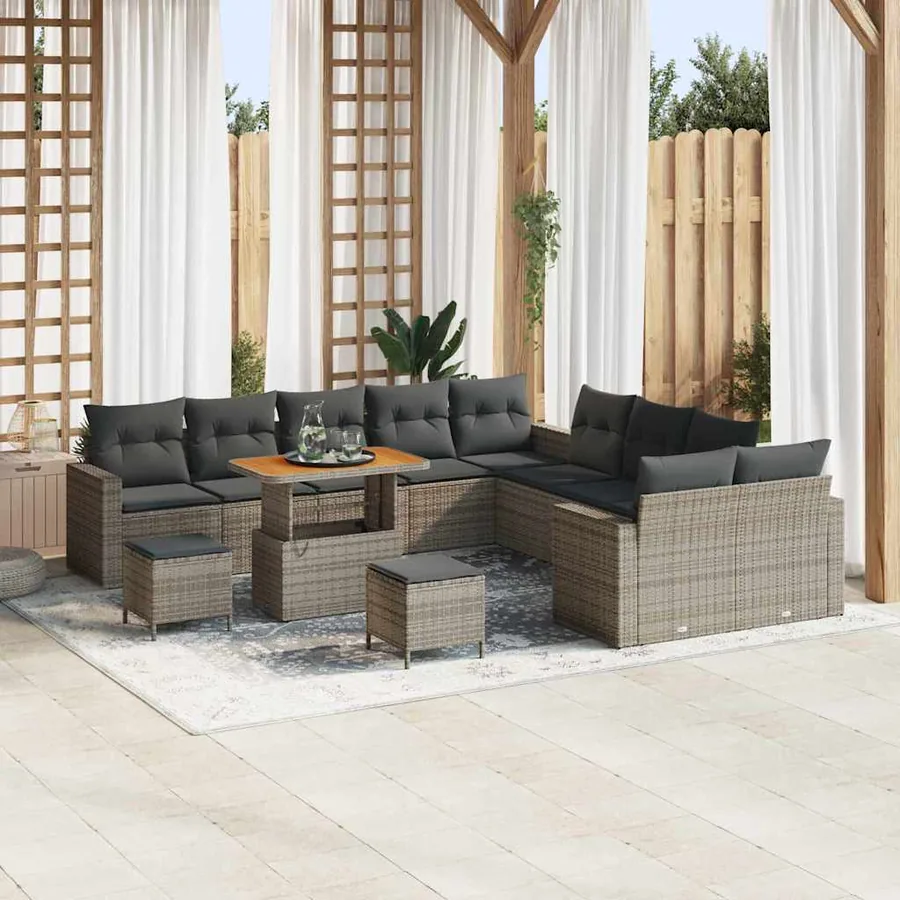 Ensemble de canapé de jardin avec coussin 17 pcs Gris polyrotin