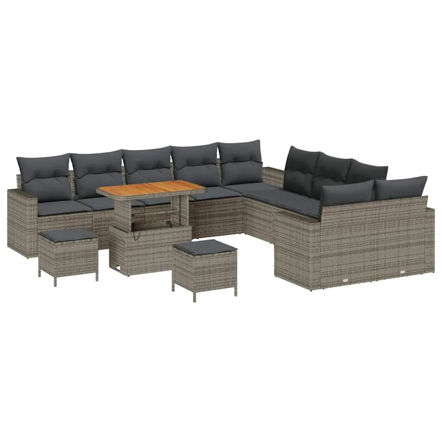 Ensemble de canapé de jardin avec coussin 17 pcs Gris polyrotin - 2
