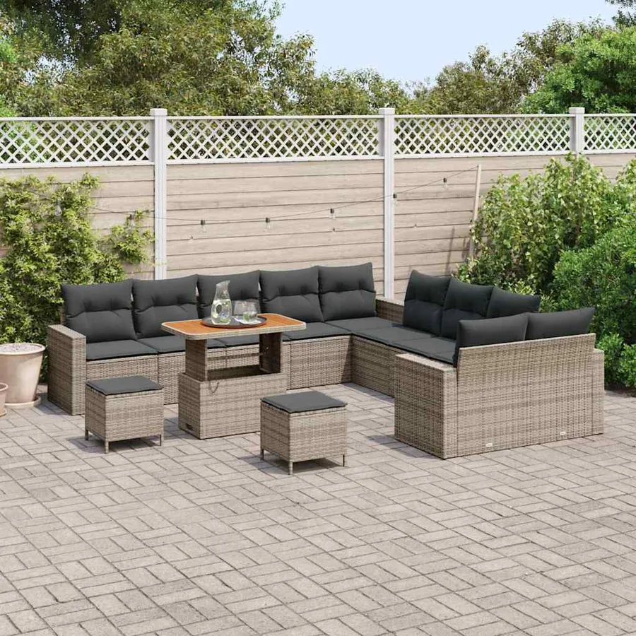 Ensemble de canapé de jardin avec coussin 17 pcs Gris polyrotin - 3