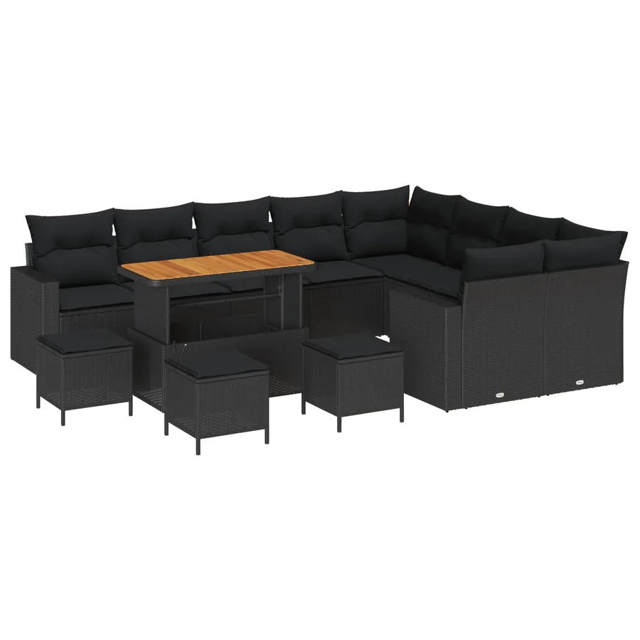 Ensemble de canapé de jardin avec coussin 14 pcs Noir polyrotin - 2