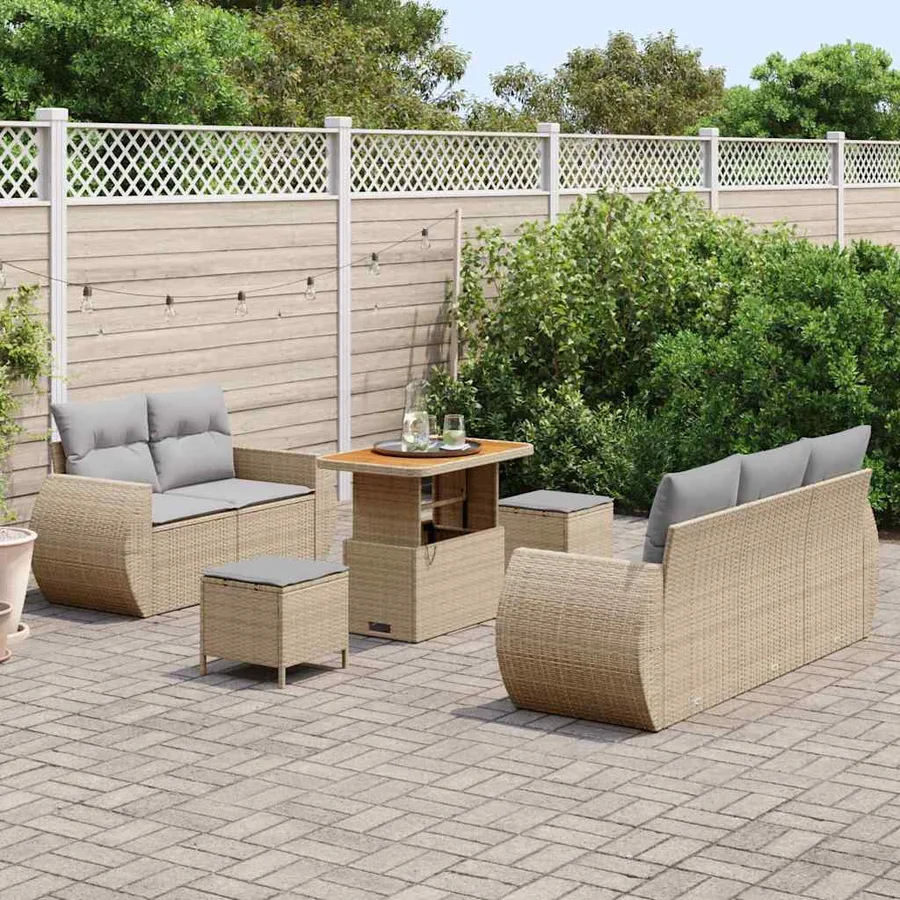 Ensemble de canapé de jardin 8 pcs Beige et Gris clair - 3