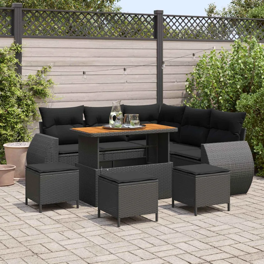 Ensemble de canapé de jardin 9 pcs 8-Nombre de places Noir