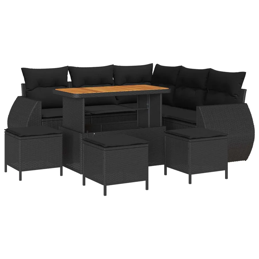 Ensemble de canapé de jardin 9 pcs 8-Nombre de places Noir - 2