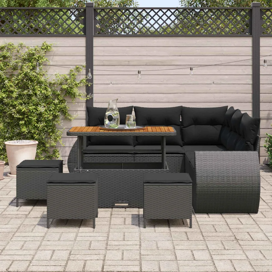 Ensemble de canapé de jardin 9 pcs 8-Nombre de places Noir - 3
