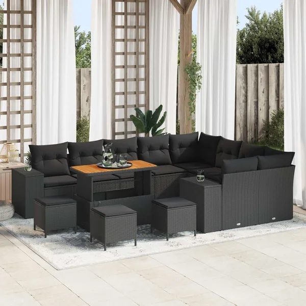 Ensemble de canapé de jardin avec coussin 13 pcs Noir