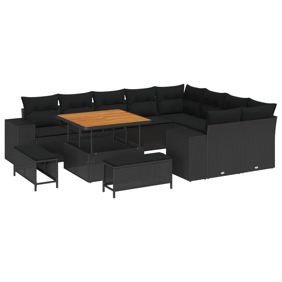 Ensemble de canapé de jardin avec coussin 12 pcs Noir - 2