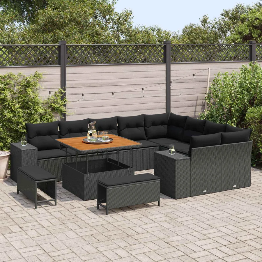 Ensemble de canapé de jardin avec coussin 12 pcs Noir - 3
