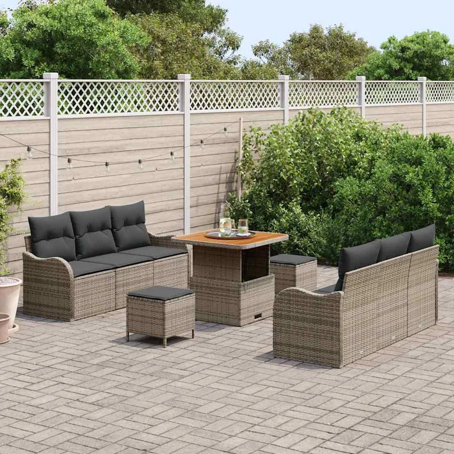 Ensemble de canapé de jardin avec coussin 9 pcs Gris - 3