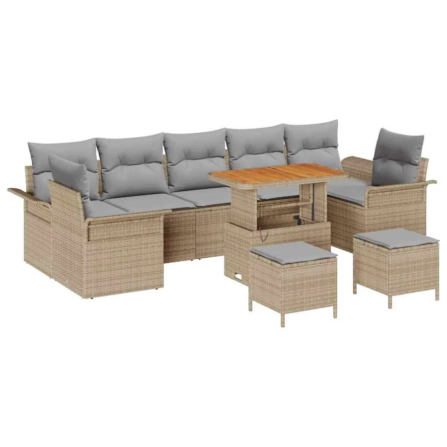 Ensemble de canapé de jardin 10 pcs Beige et Gris clair - 2