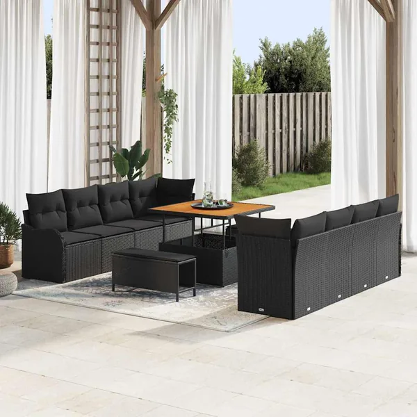 Ensemble de canapé de jardin avec coussin 11 pcs Noir