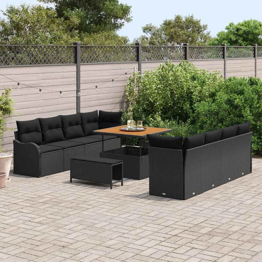 Ensemble de canapé de jardin avec coussin 11 pcs Noir - 3