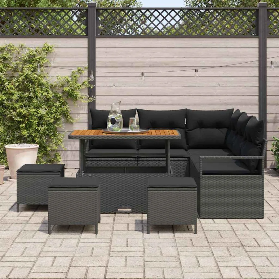 Ensemble de canapé de jardin avec coussin 9 pcs Noir - 3