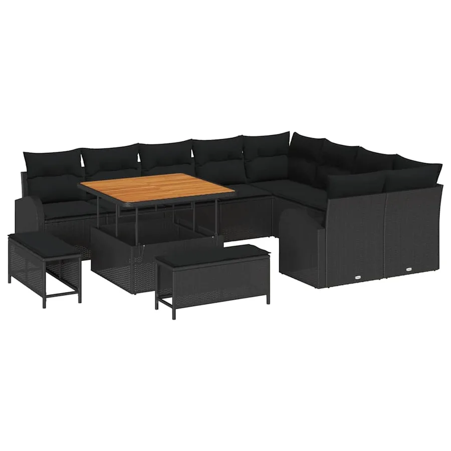 Ensemble de canapé de jardin avec coussin 12 pcs Noir - 2