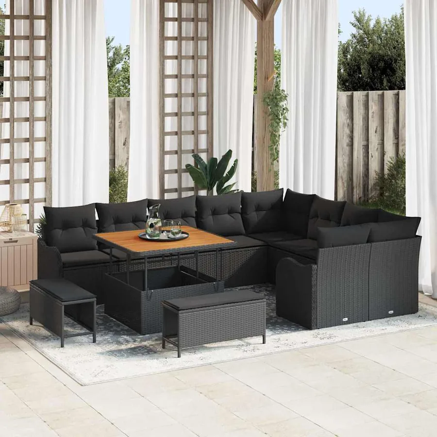 Ensemble de canapé de jardin avec coussin 12 pcs Noir