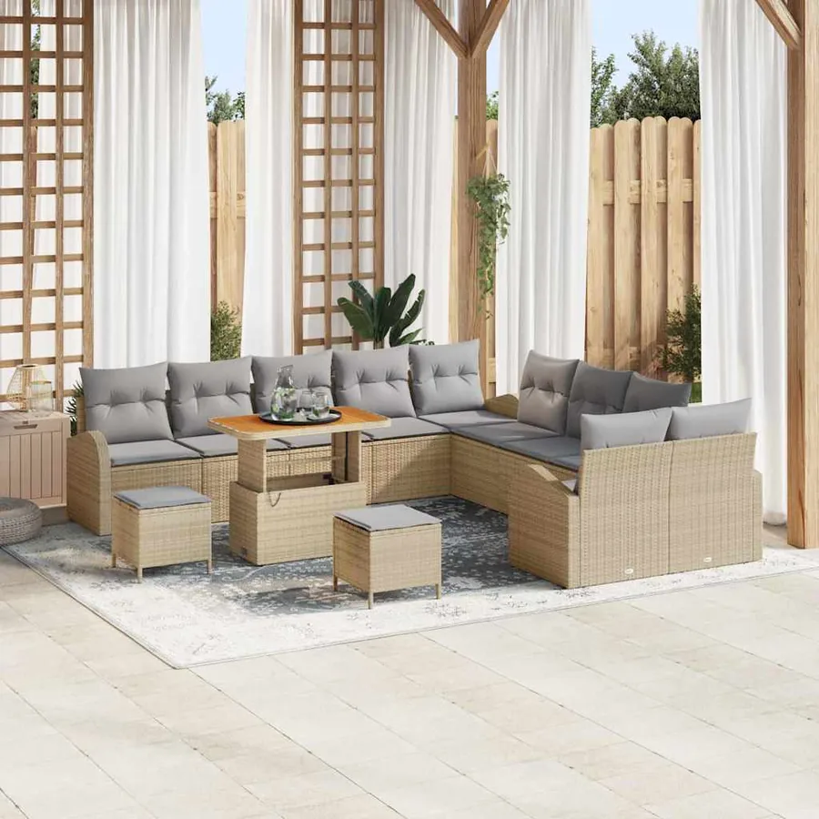 Ensemble de canapé de jardin 13 pcs Beige et Gris clair