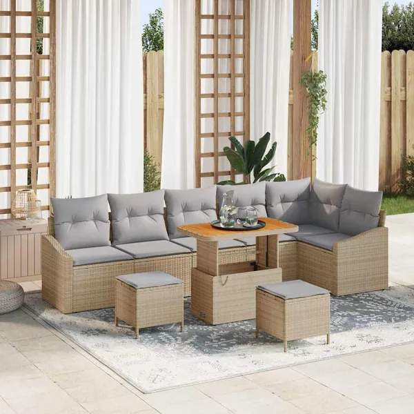 Ensemble de canapé de jardin 9 pcs Beige Poly rotin