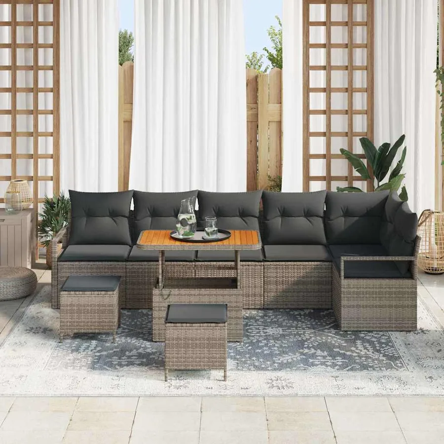 Ensemble de canapé de jardin avec coussin 9 pcs Gris - 3