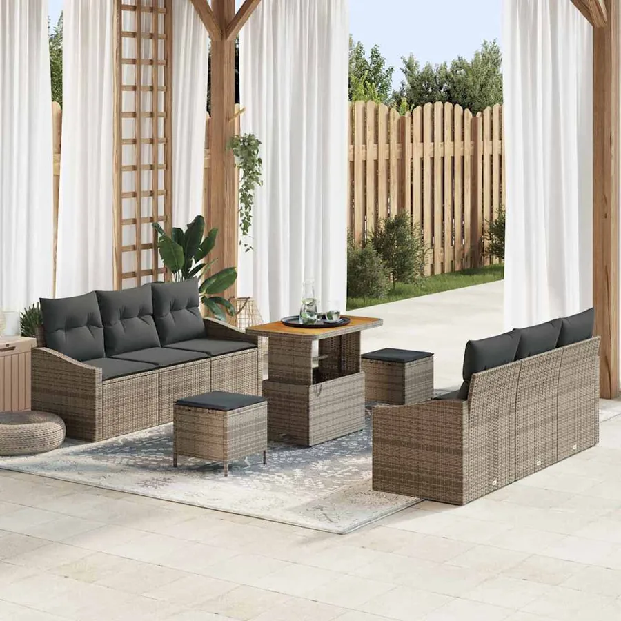 Ensemble de canapé de jardin avec coussin 9 pcs Gris