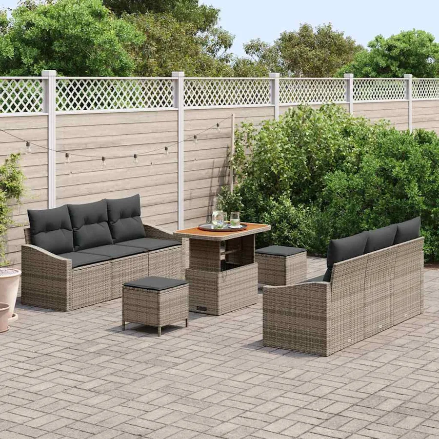 Ensemble de canapé de jardin avec coussin 9 pcs Gris - 3