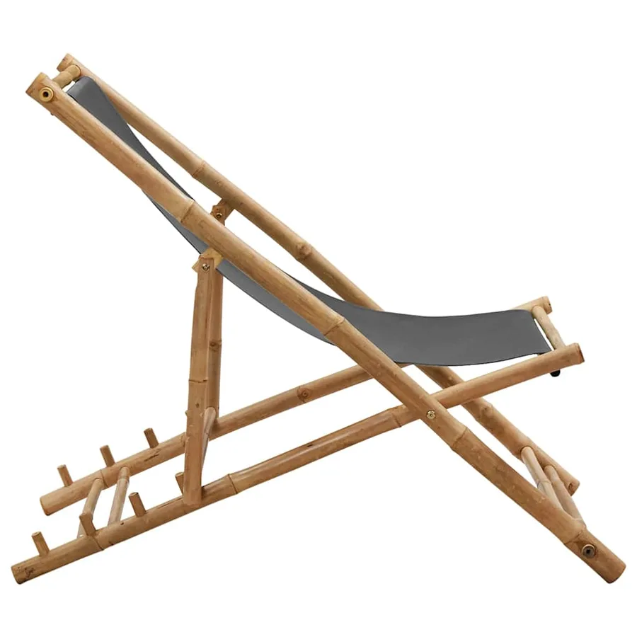 Chaise de terrasse Bambou et toile Gris foncé - 3