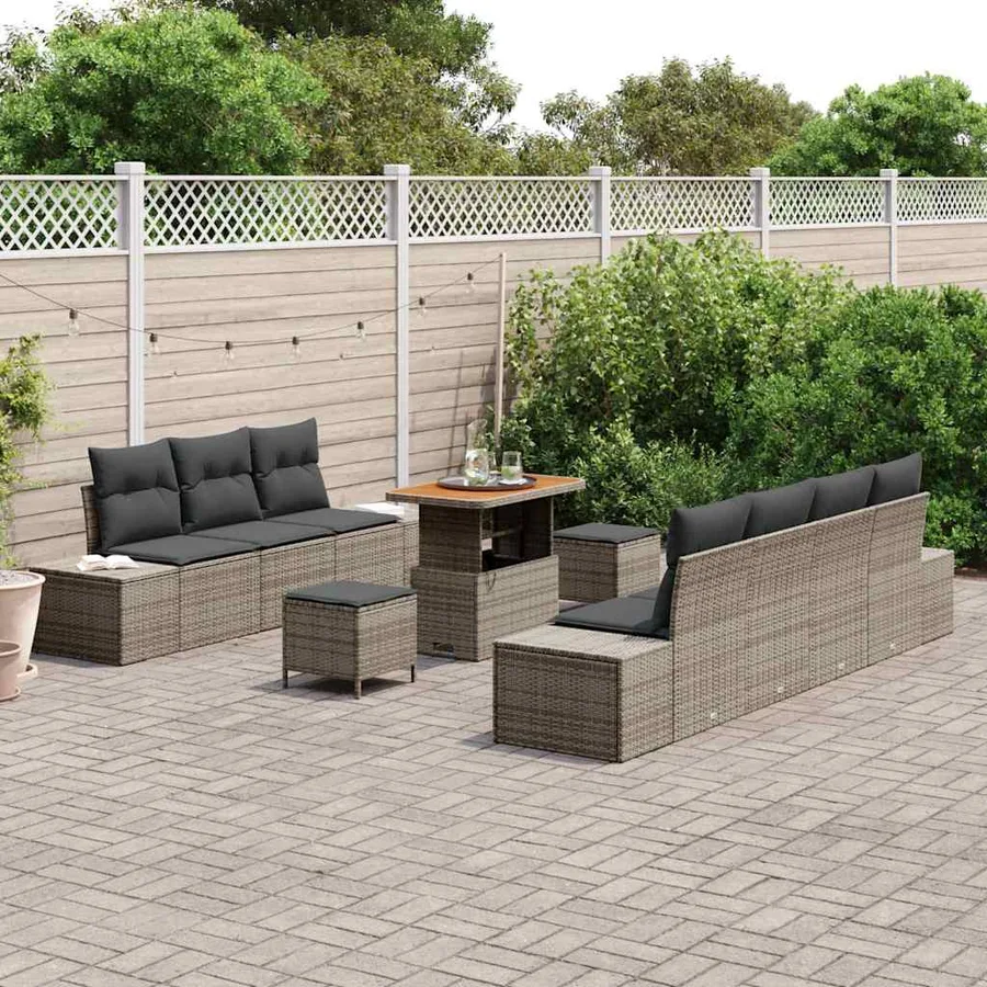 Ensemble de canapé de jardin 10 pcs Gris Poly rotin - 3