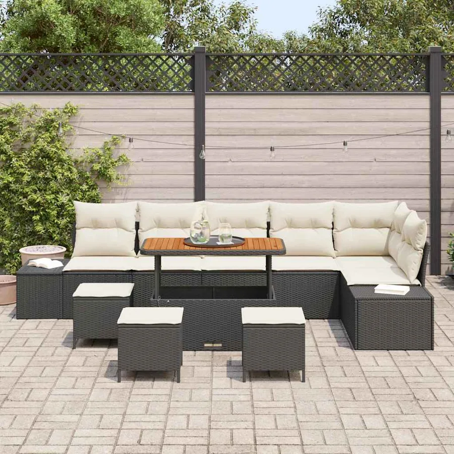 Ensemble de canapé de jardin 10 pcs Noir Poly rotin - 3