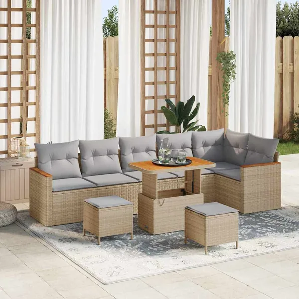 Ensemble de canapé de jardin avec coussin Beige Poly rotin